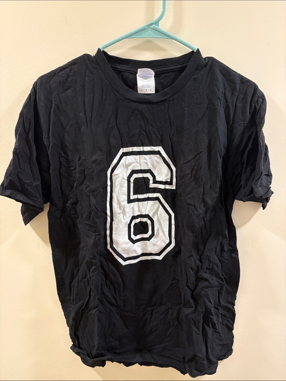 Port and Company Black Short Sleeve Tee with White Number 6 Graphic